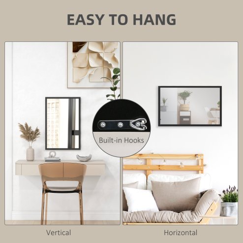HOMCOM Decorative Rectangular Wall Mirror, 60 x 40 cm Wall-Mounted Bathroom Mirror for Living Room, Bedroom, Hallway, Black