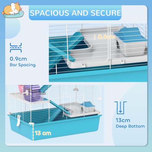 PawHut 6 Tier Hamster Cage, Gerbil Cage with Tubes, Exercise Wheel, Hut, Water Bottle, Food Dish, Ramps, Small Animal Cage for Dwarf Hamster, 58 x 36 x 81 cm, Light Blue