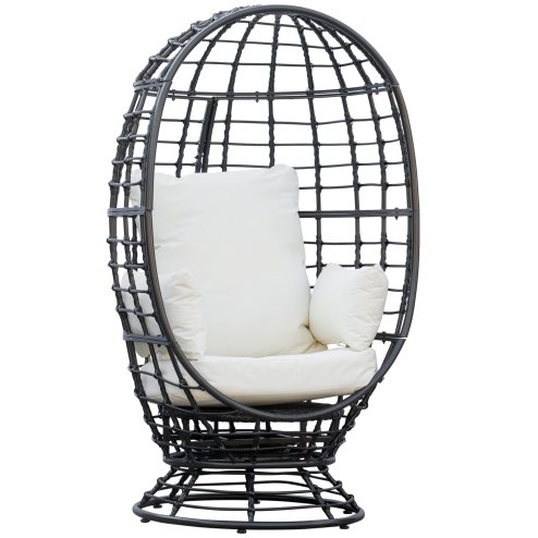 Outsunny 360 Swivel Egg Chair, Garden Rattan Swivel Chair with Thickened Cushion and Pillow, 150 KG Capacity for Indoor Outdoor, Balcony, Patio, Black