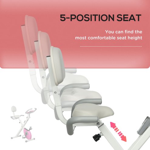 HOMCOM Folding Exercise Bike, 8-Level Magnetic Resistance, Indoor Stationary Bike, Upright Fitness Bike with Backrest Tablet Holder, 5-Level Adjustable Seat Height - White