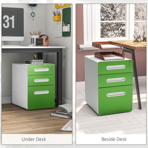 Vinsetto Lockable File Cabinet with 3 Drawers, Vertical Office Drawer for A4, Letter, Legal Size, Anti-tilt Design, Pre-Assembled Body, Green