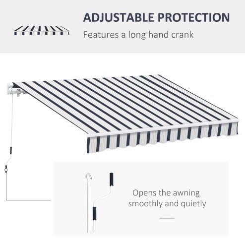 Outsunny 4 x 3(m) Garden Patio Manual Awning Canopy Aluminium Sun Shade Shelter Retractable for Backyard, Blue and White