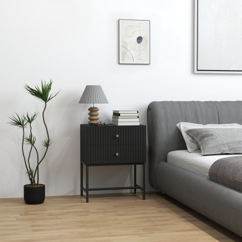 HOMCOM Bedside Table with 2 Drawers, Modern Bedside Cabinet with Storage and Metal Legs for Bedroom, Living Room, Black