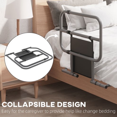 HOMCOM Large Safety Bed Rail for Elderly Adults, Heavy Duty Folding Bed Assist Rail with Storage Pocket for Disabled, Pregnant, Black