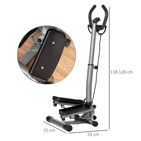 HOMCOM Adjustable Twist Stepper Aerobic Ab Exercise Fitness Workout Machine w/ LCD Screen, Height Adjust Handlebars for Home Gym, Silver and Black