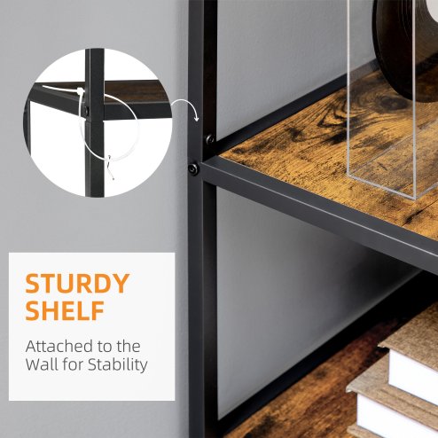 HOMCOM 6 Tier Bookcase, Industrial Display Shelf, Standing Storage Shelf, 34x83x180cm for Study, Office, Living Room, Bedroom, Rustic Brown and Black