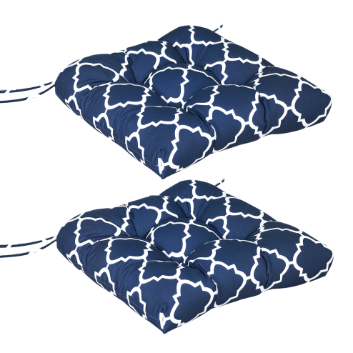 Outsunny Chair Cushions Seat Pads, Set of 2, Indoor Outdoor Seat Cushions with Ties and Tufted Design for Garden Dining Chairs, Blue