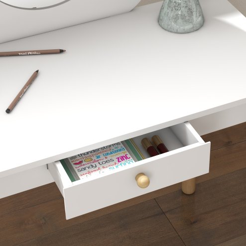 AIYAPLAY Kids Dressing Table with Mirror, Stool, Kids Vanity Table with Cloud Design, Drawer, for Ages 3-6 Years, White