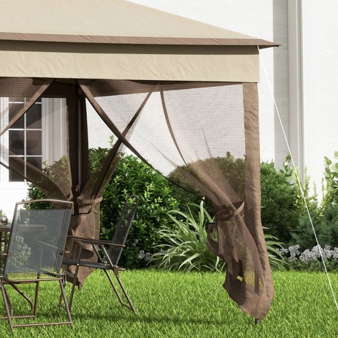Outsunny 3 x 3(m) Pop Up Gazebo, Marquee Party Tent with Double Tier Roof, Netting and Carry Bag, Event Shelter for Outdoor Patio, Khaki