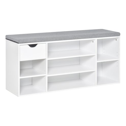 HOMCOM Shoe Bench with Seat Cushion Shoe Storage Cabinet with 7 Compartments Drawer Adjustable Shelves for Entryway Hallway Living Room