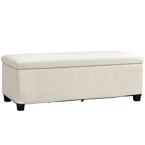 HOMCOM Storage Ottoman Bench, Corduroy Footstool with Removable Lid and Legs, 112cm Storage Chest Box for Living Room, Bedroom, Hallway
