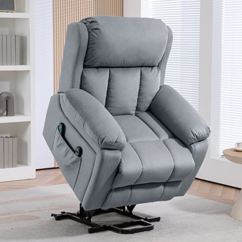 HOMCOM Power Lift Riser and Recliner Chair with Vibration Massage and Heat, Leathaire Fabric Electric Lift Chair for Elderly with Remote Controllers, Side Pocket, Pocket Spring, Grey