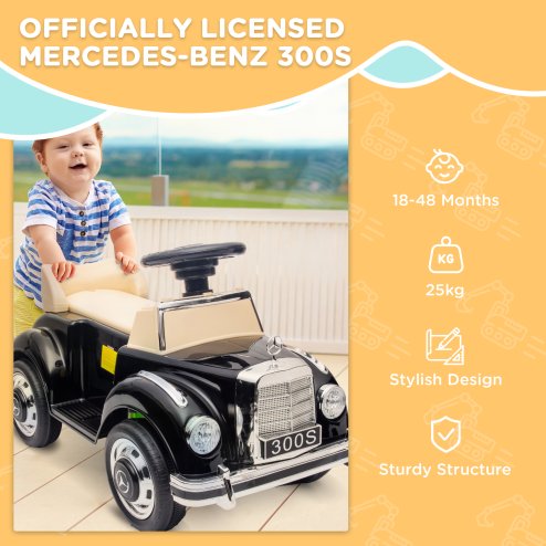 AIYAPLAY Ride on Sliding Car Foot to Floor for Kids, Mercedes-Benz 300S Licensed Ride on Toy with Anti-rollover Device, Under Seat Storage for 18-48 Months, Black