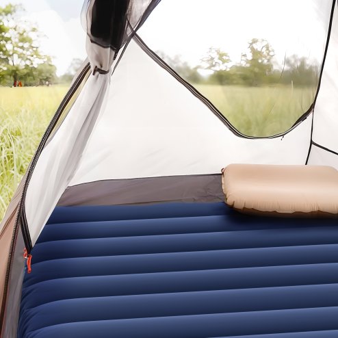 Outsunny 2 Person Camping Inflating Sleeping Mat Inflatable Mattress Ultralight Folding Bed Portable Air Bed for Outdoor Backpacking Hiking Travel - Navy Blue