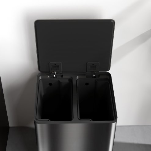HOMCOM Dual Kitchen Bin, 2 x 30L Stainless Steel Double Pedal Bin with Soft-Close Lid, Removable Inner Buckets and Handles for Recycling and Waste