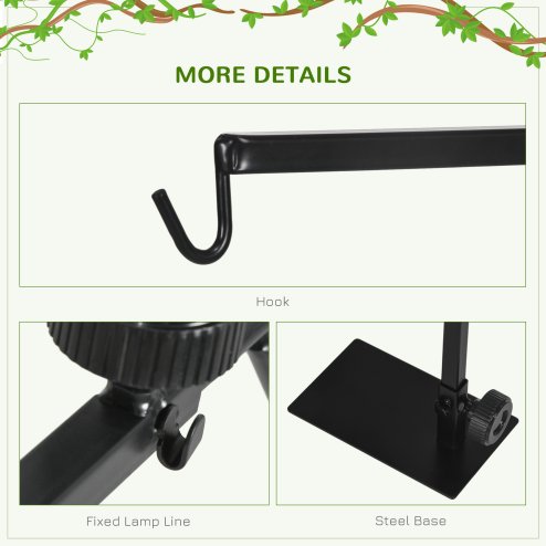PawHut Reptile Lamp Stand, Adjustable Height and Width Heat Lamp for Reptile Amphibian Terrariums, Light Stand with Hook Hanging Steel Base - Black