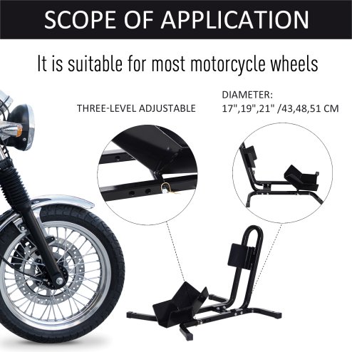 HOMCOM Metal Motorcycle Motorbike Wheel Chock Locking Stand System 17,19,21/43,48,51 Cm Front Wheels Steel Adjustable Fixing Tyre Holder Support