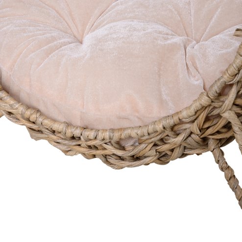 PawHut Wicker Cat House, Rattan Elevated Cat Bed with Three Tripod Legs, Ball-Shaped Cat Basket with Cushion - Natural Wood Finish