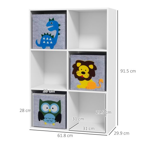 ZONEKIZ Toy Organiser, Children Storage Boxes with Three Non-Woven Fabric Drawers, Kids Toy Box Organiser Shelf for Bedroom, Playroom, Nursery - White