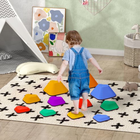 AIYAPLAY Kids Stepping Stones, 11 Piece Balance Stepping Stones for Kids, Heart-Shaped Non-Slip Stackable River Stones, Sensory Toy for Balance and Motor Skills, Indoor Outdoor Obstacle Courses