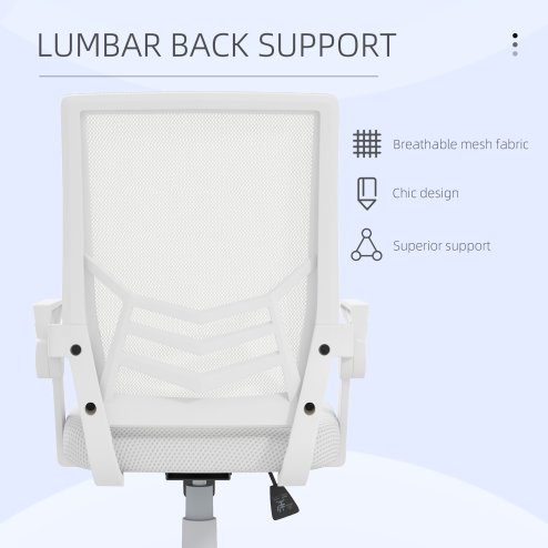 Vinsetto Mesh Office Chair with Flip-up Armrest, Swivel Computer Chair with Lumbar Support, Adjustable Height, Tilt Function for Home/Office, White