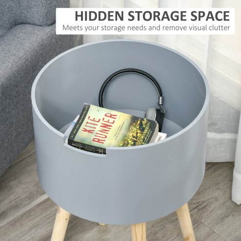 HOMCOM Modern Side Table with Hidden Storage Space, Round Night Stand with Removable Tray Wood Frame End Coffee Table for Living Room