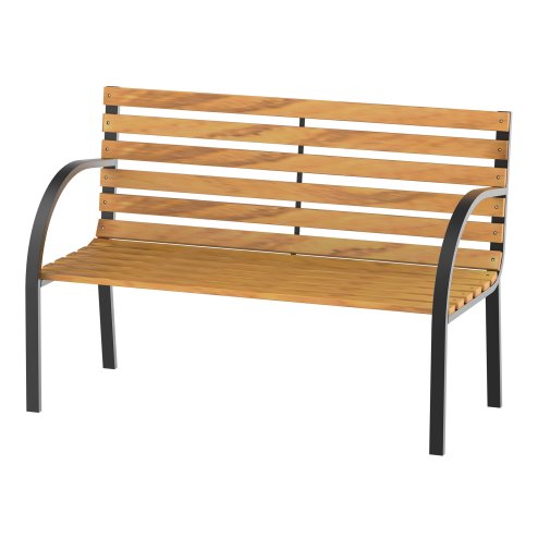Outsunny Wooden Garden Bench Park Chair 2 Seater Love Seat Chair Outdoor Patio Porch Furniture w/ Sturdy Steel Frame
