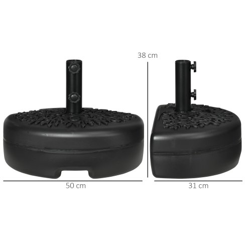 Outsunny Half Round Umbrella Base, Half Patio Parasol Stand Holder for Deck, Garden, 18 kg Capacity Water or 21 kg Capacity Sand, Fit 3.8 cm or 4.8 cm Pole, Black