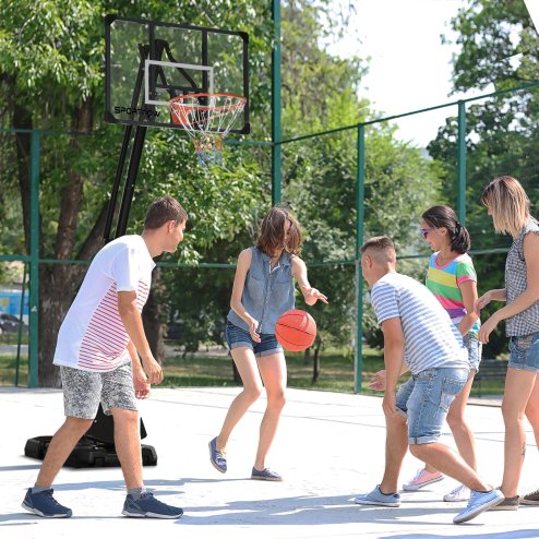SPORTNOW Basketball Hoop Outdoor, Height Adjustable Basketball Hoop and Stand with Weighted Base, Portable on Wheels, 2.4-2.9m, Black