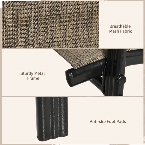 Outsunny 4 Pieces Garden Chairs, Stackable Outdoor Chairs with High Backrest and Armrest, Breathable Mesh Fabric Dining Chair Set of 4, Mixed Brown