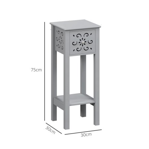HOMCOM Side Table Set of 2, Bedside Table Set with Drawer and Storage Shelf, End Table Set with Elegant Flower-Shaped Design for Living Room Bedroom, Grey