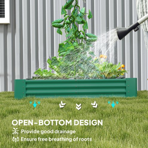 Outsunny Galvanised Raised Garden Bed, 180 x 90 x 30cm Raised Bed with Reinforcing Bars, Outdoor Raised Planter with Open Bottom for Vegetables, Flowers, Herbs, Green