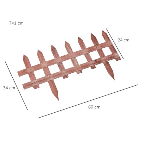 Outsunny Pack of 12 Wooden Border Fences, Garden Fixed Picket Fence for Lawn Edging, Flowerbed, 60L x 1D x 34H cm, Rustic Brown
