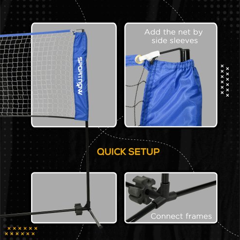 SPORTNOW 4m Badminton Net, Foldable Height Adjustable Outdoor Sports Net with Carry Bag, for Tennis, Badminton, Pickleball, Volleyball, Black and Blue