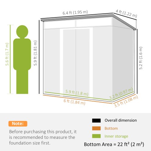 Outsunny 6.5 x 4FT Galvanised Metal Garden Shed with Double Sliding Doors and 2 Vents, Lockable Tool Storage House with Foundation Kit, Light Grey Wood Effect