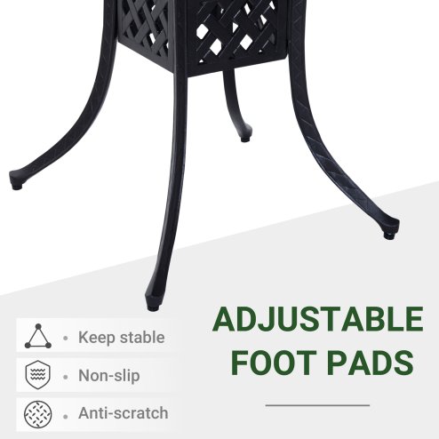 Outsunny 90 x 90cm Square Garden Dining Table with 46.5mm Dia. Umbrella Hole, Cast Aluminium Outdoor Dining Table, Grid Motif Outdoor Table for Garden, Patio, Porch, Black