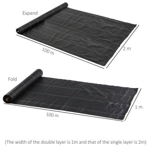 Outsunny 2m x 100m Heavy Duty Weed Control Membrane, Weed Membrane for Landscaping Driveway Gravel Artificial Grass Lawn Underlay, Black