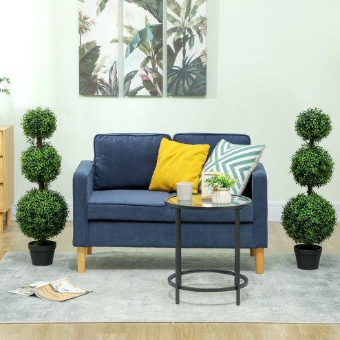 HOMCOM Set of 2 Decorative Artificial Trees, Topiary Ball-shaped Boxwood Trees in Pot, Fake Plants for Home Indoor outdoor Decor, 100cm, Green