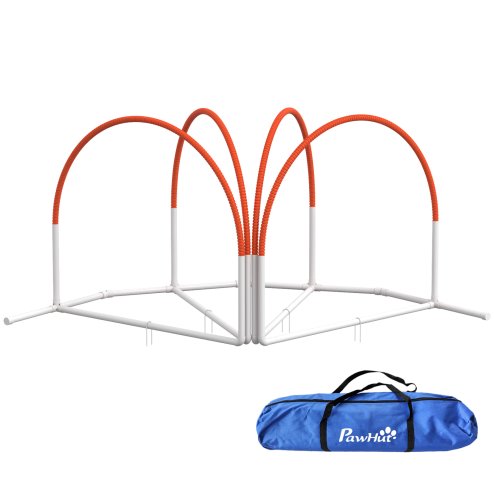 PawHut Dog Agility Equipment Set, Dog Agility Training Equipment for Dogs with Oxford Carry Bag, 4 PCS Weave Poles, Dog Obstacle Course, Pet Outdoor Games, Orange