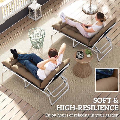 Outsunny Sun Lounger Cushions Only, 190x56x10cm Garden Lounge Chair Cushions Set of 2, UPF20+ 220gsm Fabric, Thick Sunbed Replacement Pads with 6 Ties, Khaki