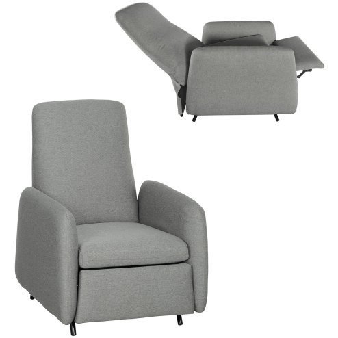 HOMCOM Push Back Recliner Armchair, Fabric High Back Reclining Chair with Adjustable Leg Rest and Pocket Spring Seat for Living Room, Bedroom, Home Office, Grey