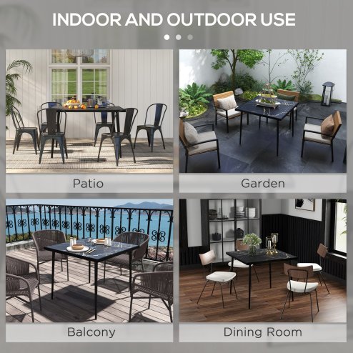 Outsunny Outdoor Dining Table for 4, Square Garden Table with Marble Effect Tempered Glass Top and Steel Frame for Balcony, Patio, 90cm x 90cm, Black