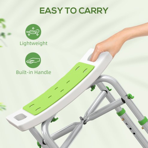 HOMCOM Shower Chair for the Elderly and Disabled, Adjustable Padded Shower Stool with Built-in Handle and Non-slip Suction Foot Pads, Green