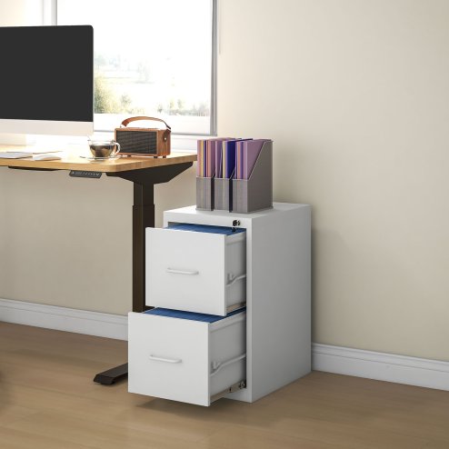 HOMCOM 2 Drawer Filing Cabinet, Vertical File Cabinet with Adjustable Hanging Bar for A4 and Letter Size, Steel Printer Stand for Home Office, Cream White