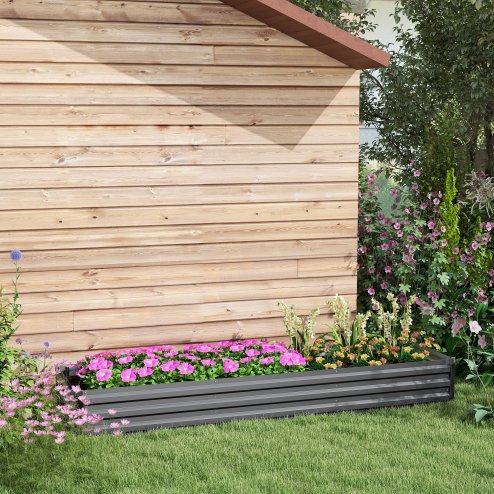 Outsunny Galvanised Raised Bed for Garden, Rectangular Outdoor Elevated Planter Box with Safety Edging and Open Bottom for Growing Flowers, Herbs and Vegetables, 240 x 60 cm, Grey