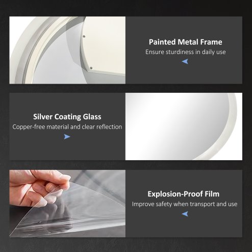 kleankin Round Bathroom Mirror with LED Lights, Wall-Mounted Dimmable Makeup Mirror with 3 Temperature Colours, Defogging Film, Memory Function, Hardwired, 60 x 60cm