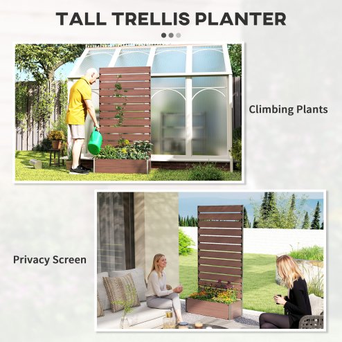 Outsunny Garden Planter with Trellis for Climbing Plants, Vines, Flowers, Freestanding Raised Bed for Garden, Outdoor, Patio, Planter Box with Drainage Gap, Light Brown