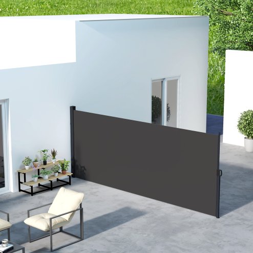 Outsunny Retractable Side Awning, Garden Privacy Screen Divider, Full Cassette Wind Breaker for Hot Tub, Balcony, Terrace, Pool, 400 x 180cm, Black