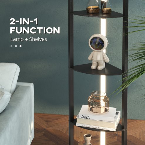 HOMCOM LED Floor Lamp with Shelves, 4 Layers Dimmable Modern Standing Lamp with 3 Brightness Levels and Foot Switch for Living Room, Bedroom, Office, Black