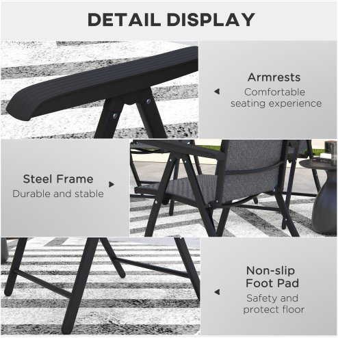 Outsunny Set of 4 Outdoor Wicker Folding Chairs, Patio PE Rattan Dining Armrests Chair set with 7 Levels Adjustable Backrest, for Outdoors, Camping, Grey